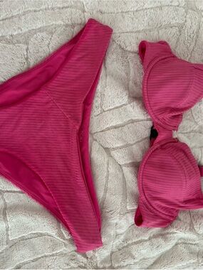 Women's Ribbed Pink Bikini Set Vetchy